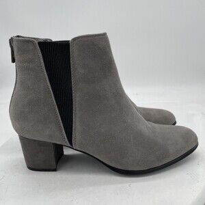 Alfani Women's  Boot Size 9.5 Block Heel Chelsea Gray Suede Pull On Zip Back